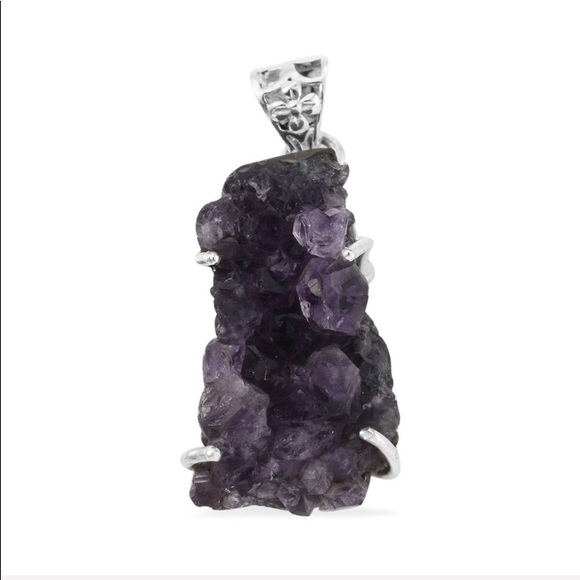 AMETHYST GEODE PENDANT STERLING SILVER LOOP PENDANT - Picture 3 of 7